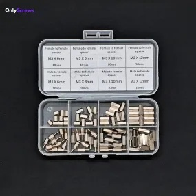M3 Female to Female and Male to Female hex spacer standoff assorted pack Brass with Nickel plating