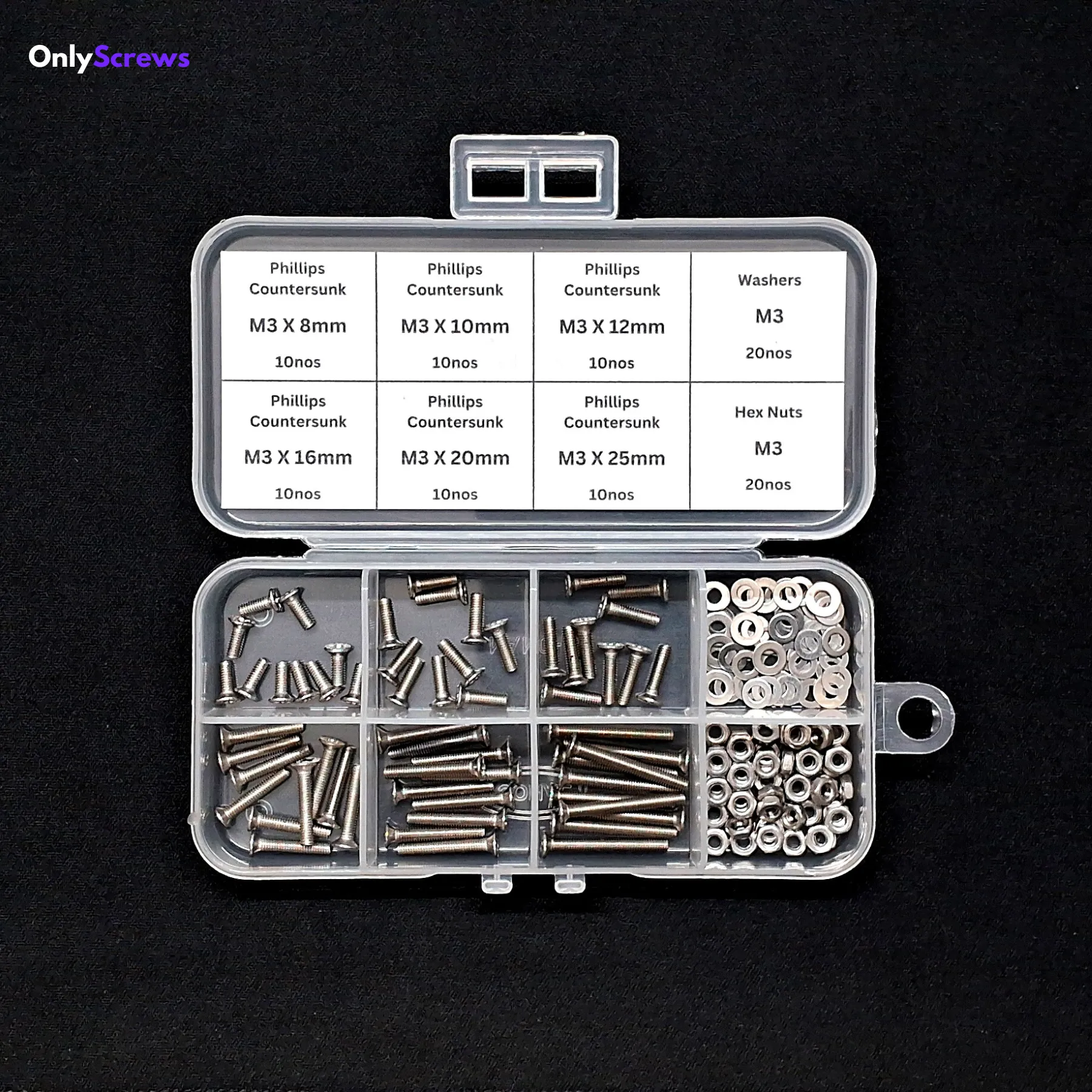 M3 Phillips Countersunk SS304 assorted box