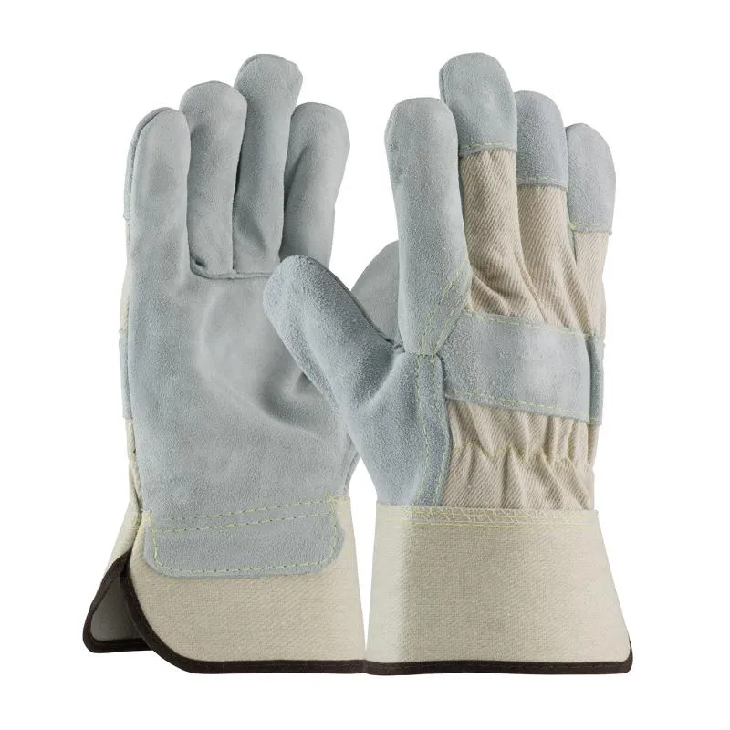 PIP White Heavy Split Cowhide Canvas Back & Kevlar Stitched Leather Palm Gloves - Rubberized Safety Cuff Small